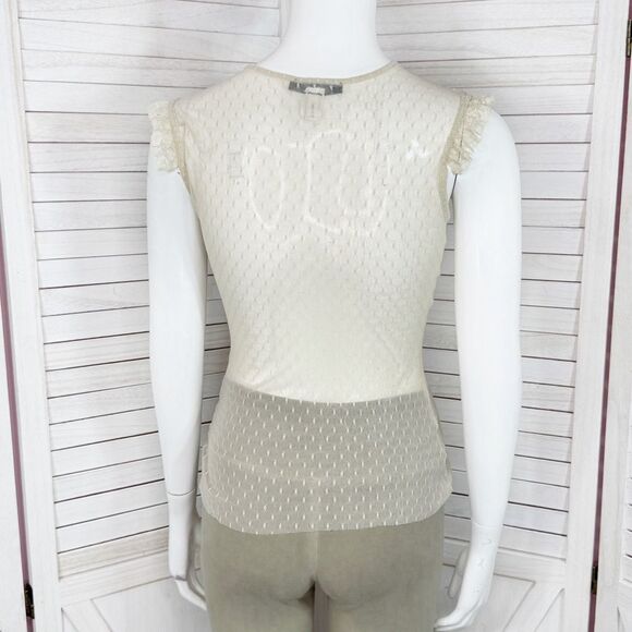Vintage Express Sheer Lace Mesh Ruffle Coquette Top Blouse Ivory XS Y2K Western - Picture 4 of 12